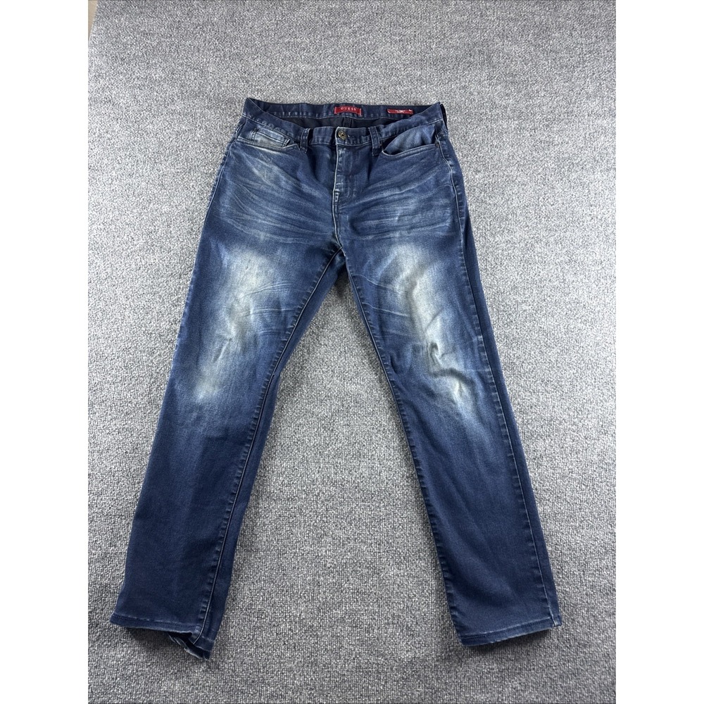 Guess Jeans Mens 34x32 Blue Slim Straight Del Mar Fit Dark Wash Denim Casual